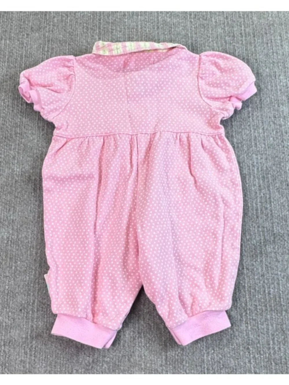 VTG 1998 Gymboree Newborn 3-6M Pink Polka Dot Lemon Romper Playsuit Bubble Plaid